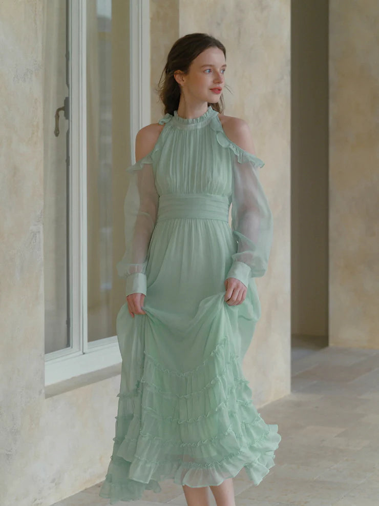 Mint Whispers Cold-Shoulder Dress