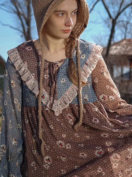 Autumn Patchwork Chiffon Dress