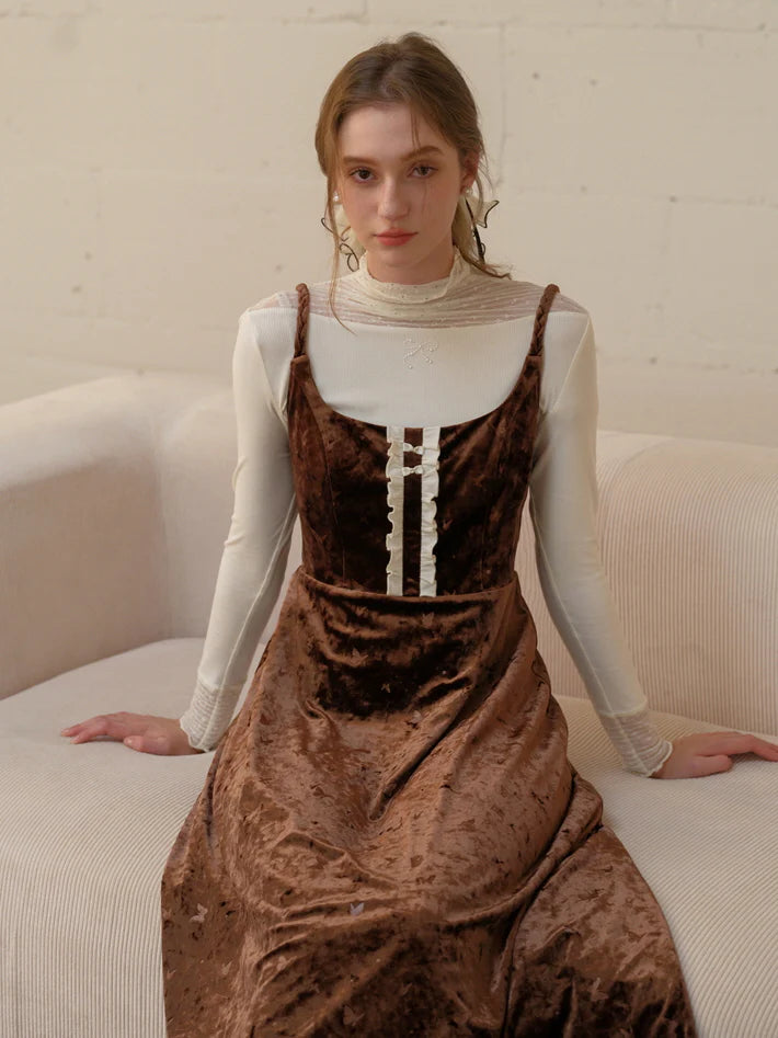 Butterfly Embossed Velvet Pinafore Dress