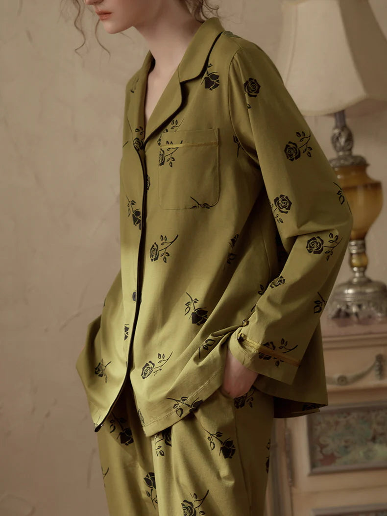 Vintage Rose Embroidered Pajama Set