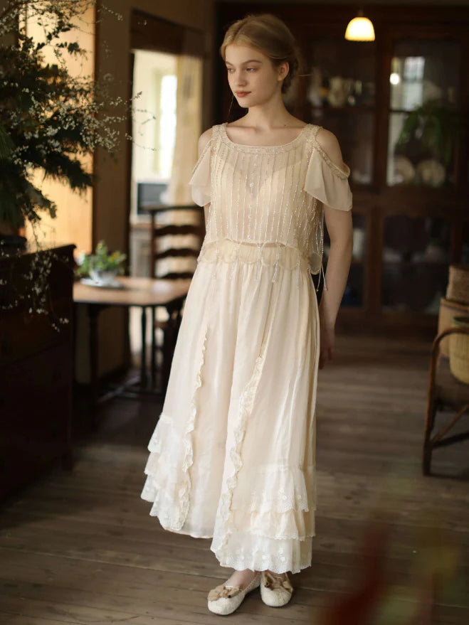 Moonlight Garden Beaded Cold Shoulder Top