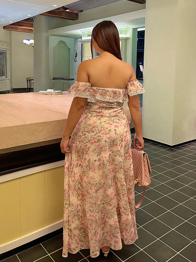Blush Garden Lace Off-Shoulder Dress