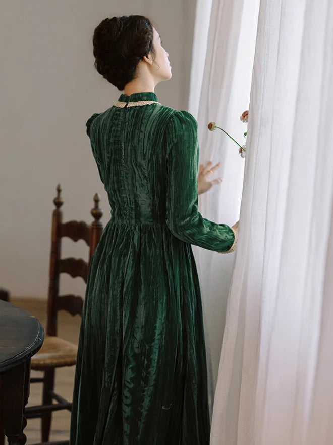 Enchanted Forest Emerald Velvet Dress