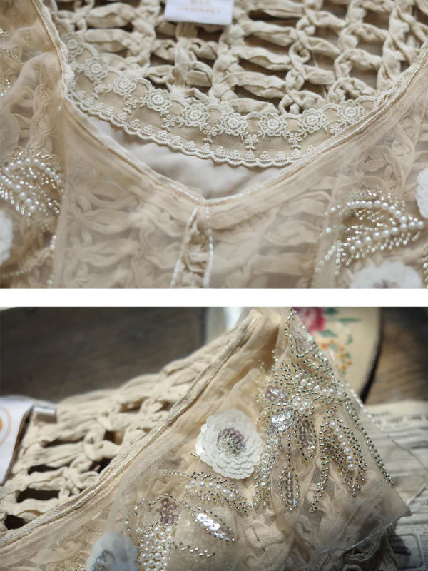 Vintage Lace Embellished Crochet Top