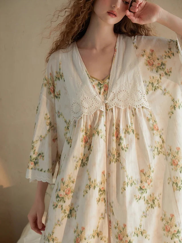 Ethereal Blossom Cotton Nightgown Set