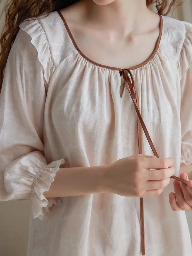 Vintage Ruffled Lace Trim Pajama Set