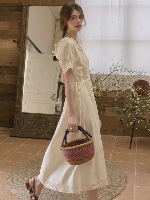 Heavenly Garden Retro Embroidery Linen Dress