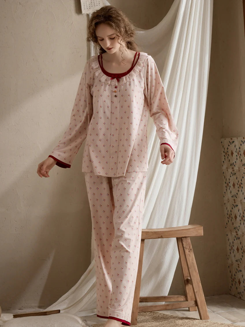 Cherry Blossom Ruffle Pajama Set