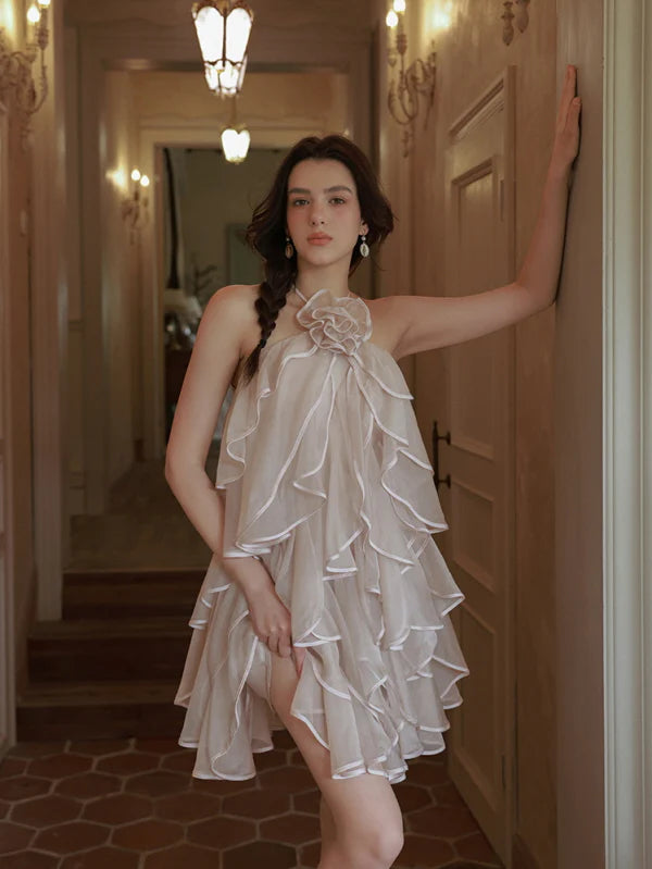 Blush Rose Ruffle Halter Dress