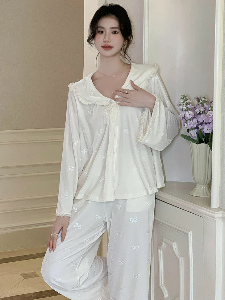 Whimsical Bow Lace Trim Loungewear Set