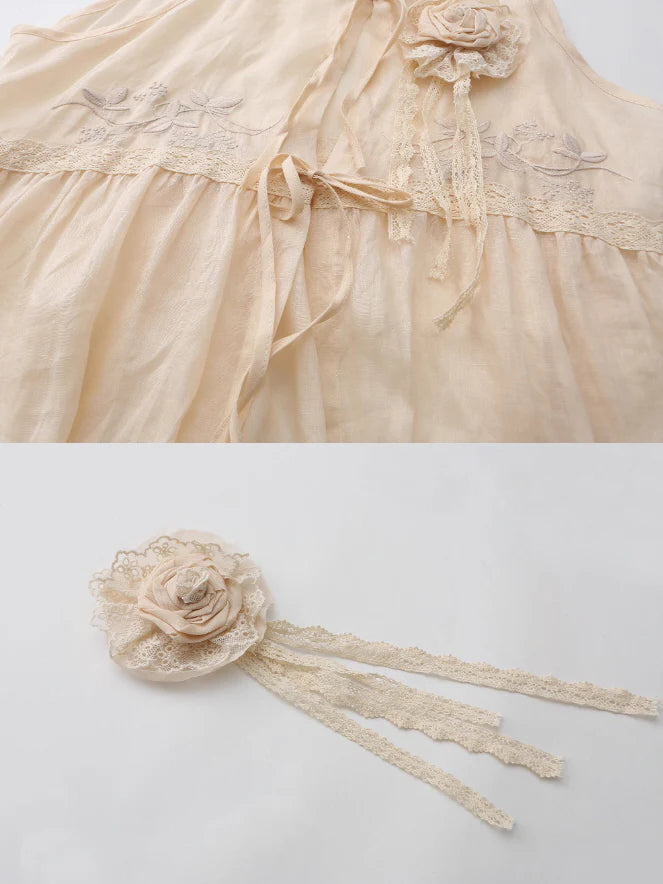 Cottage Bloom Embroidered Cotton Slip Dress