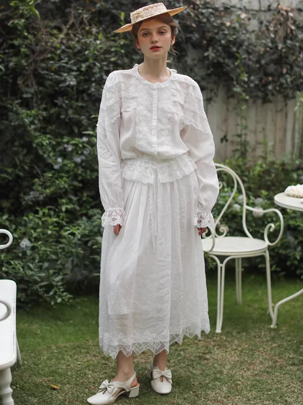 Pure White Lace Flare Skirt