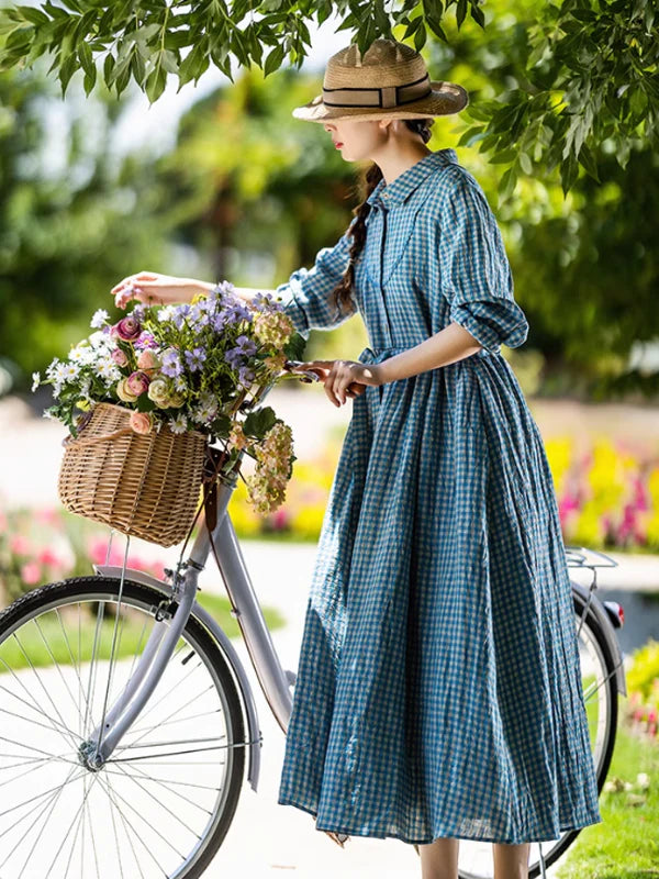 Spring Breeze Blue Checkered Dress