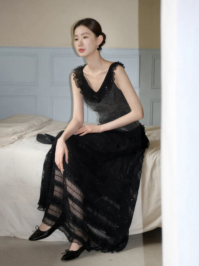 Midnight Rose Sequin Top & Glitter Mesh Skirt