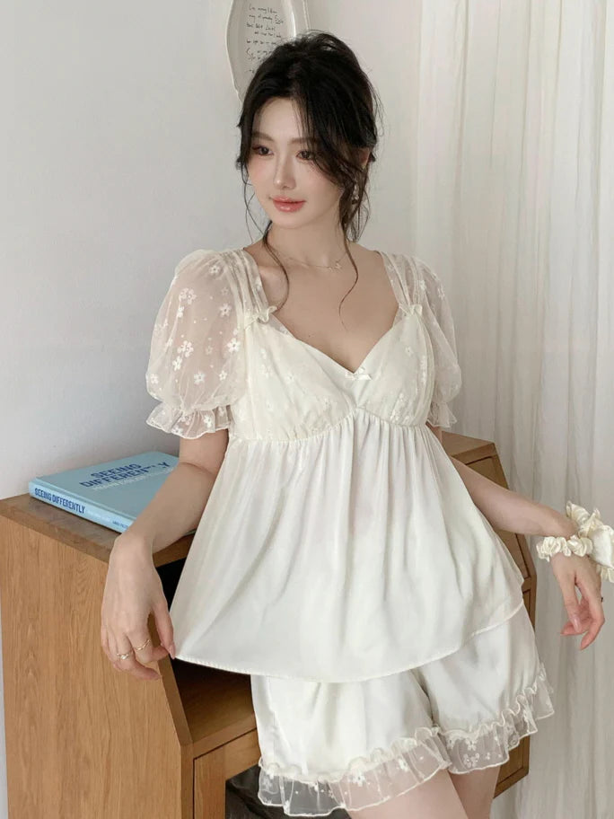 Blossom Puff Sleeve Coquette Pajama Set