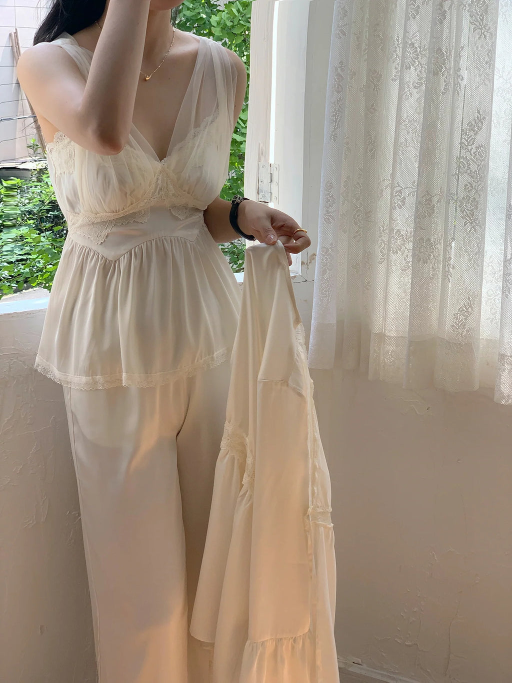 Ethereal Elegance Ivory Loungewear Set