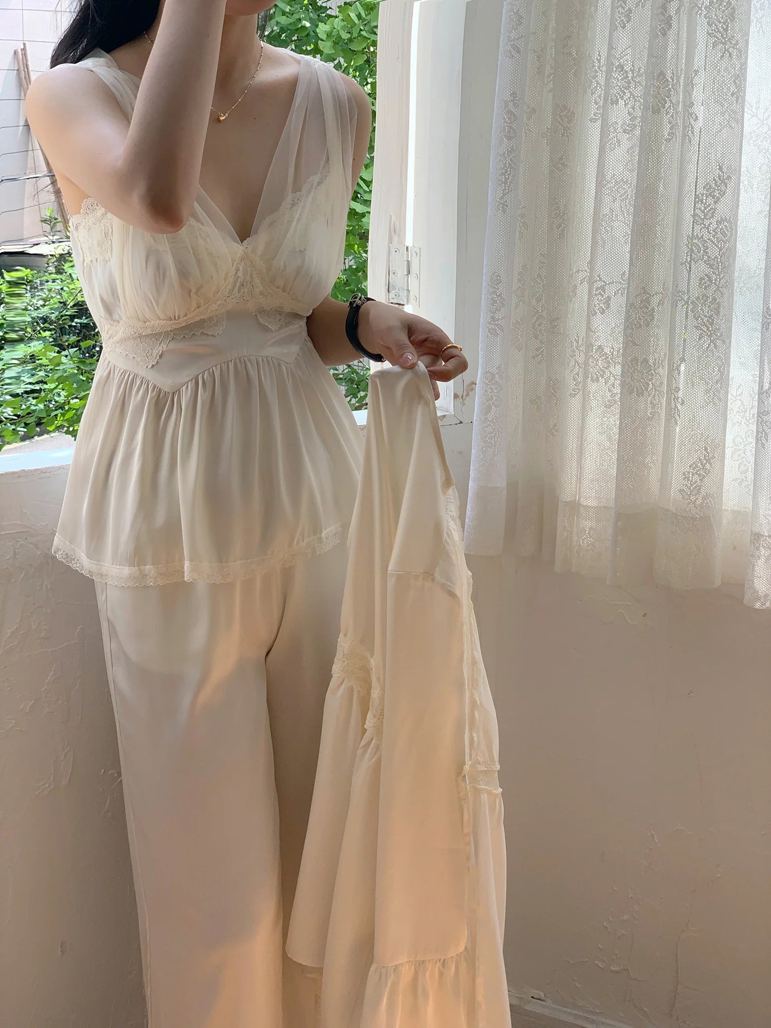 Ethereal Elegance Ivory Loungewear Set
