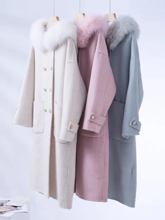 Fur Collar Wool Double-Breasted Coat