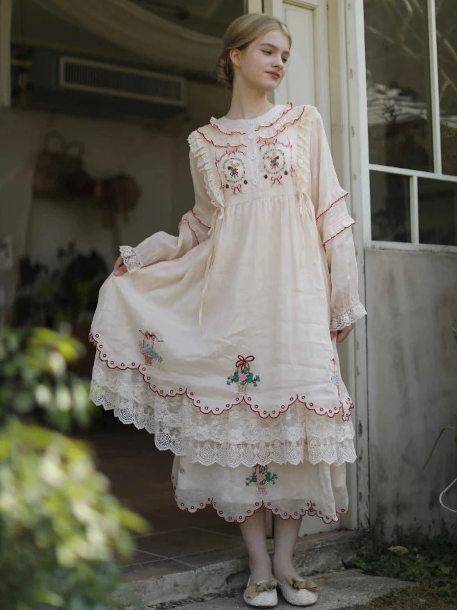 Embroidered Basket Hem Skirt