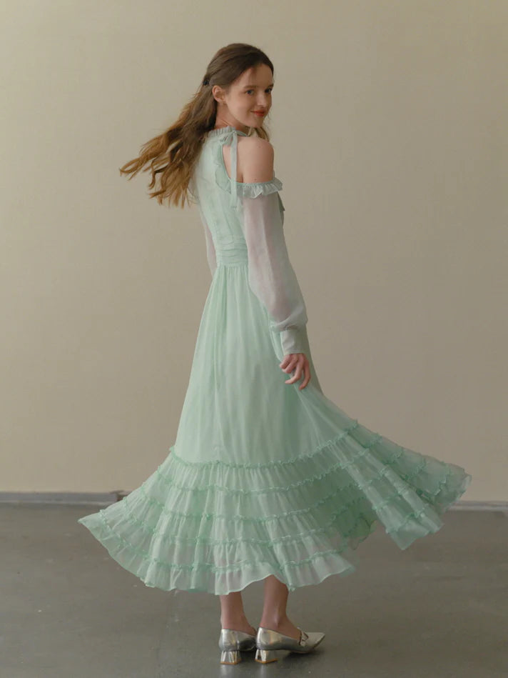 Mint Whispers Cold-Shoulder Dress