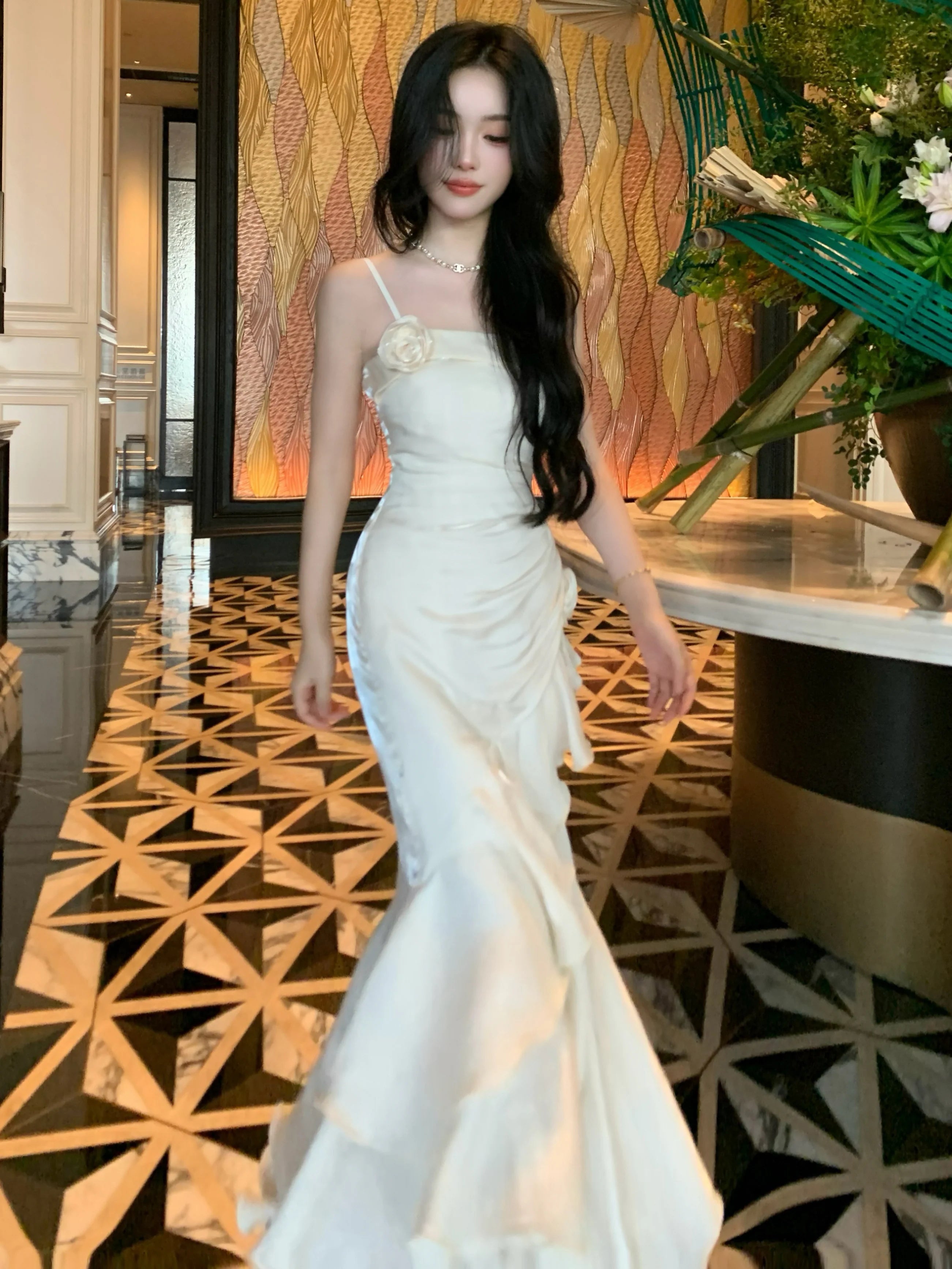 Ivory Dream Rosette Ruffle Gown