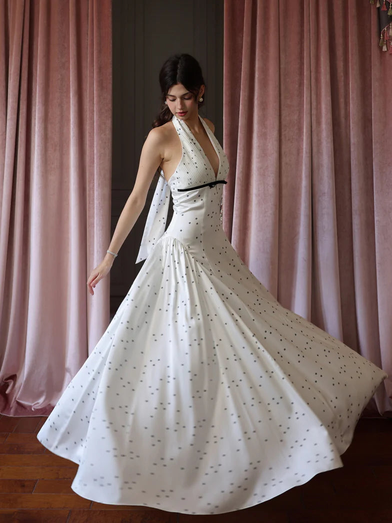 White Polka Dot Halter Dress