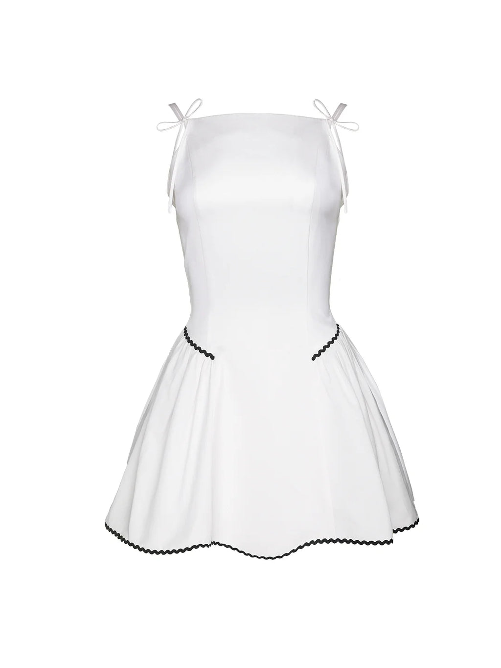 White Ribbon-Shoulder Mini Dress