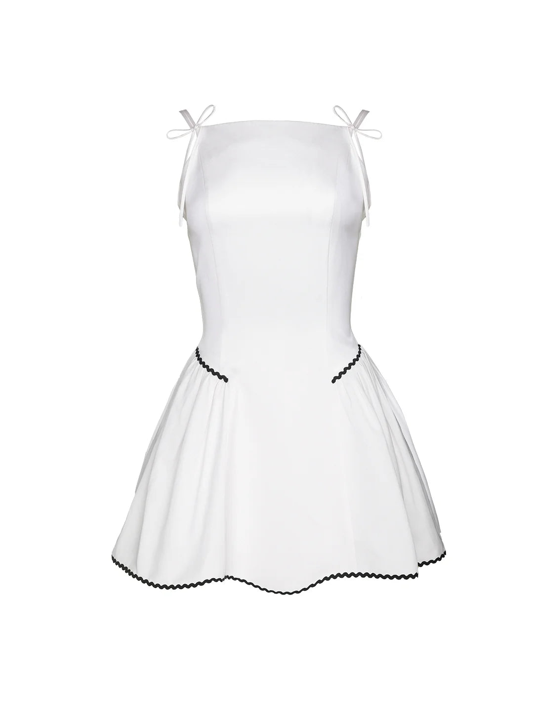 White Ribbon-Shoulder Mini Dress