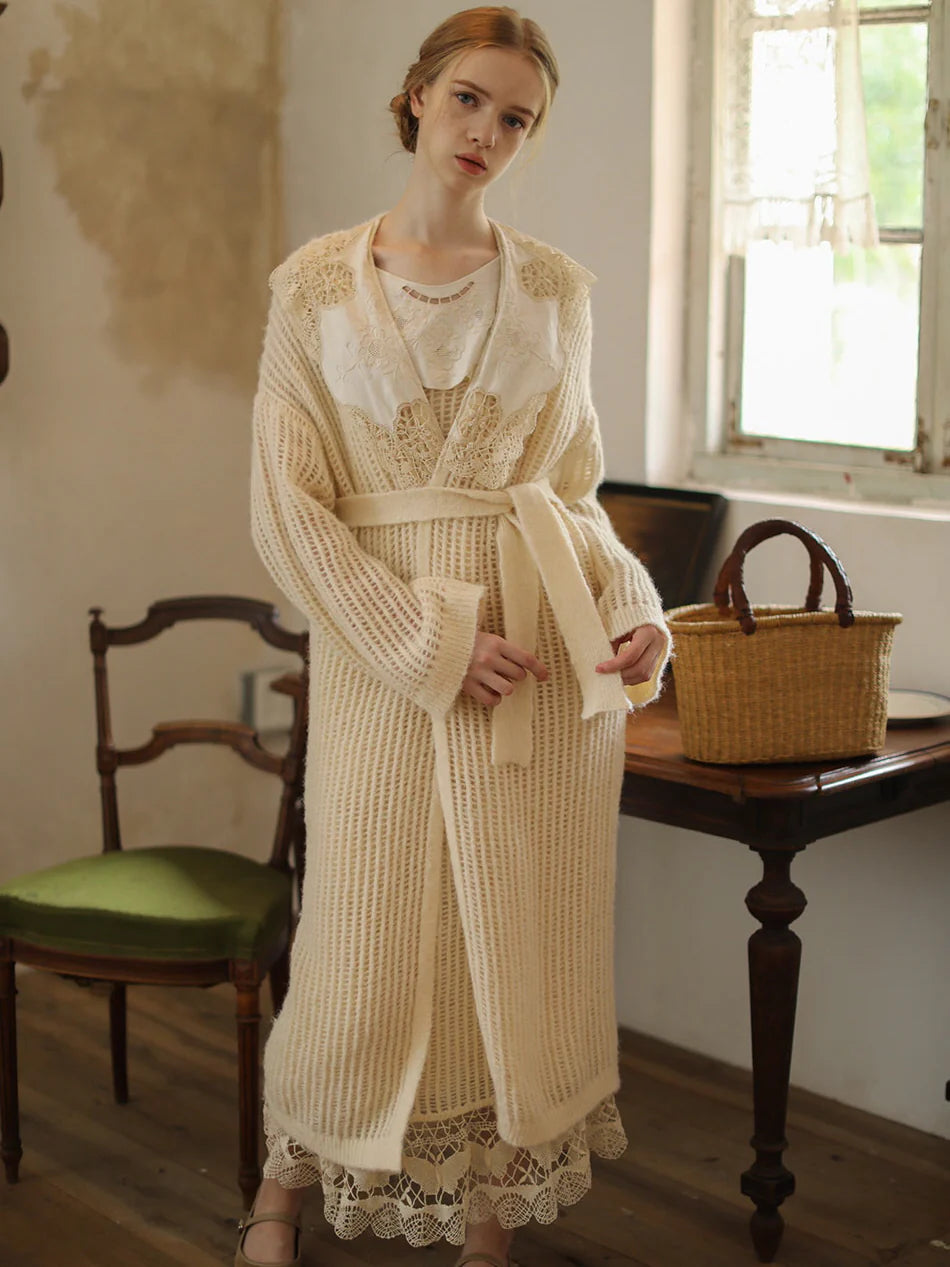 Lace Collar Vintage Wool Blend Cardigan
