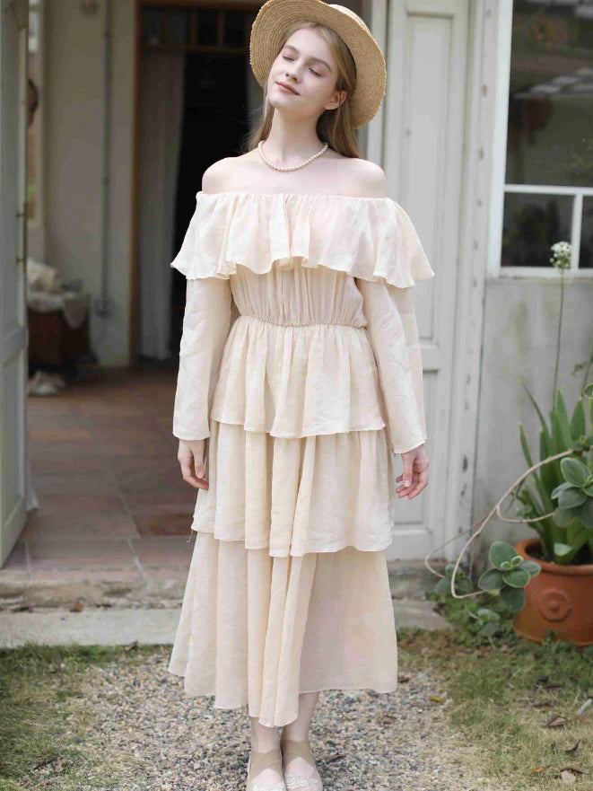 Sunlit Ruffle Linen Dress