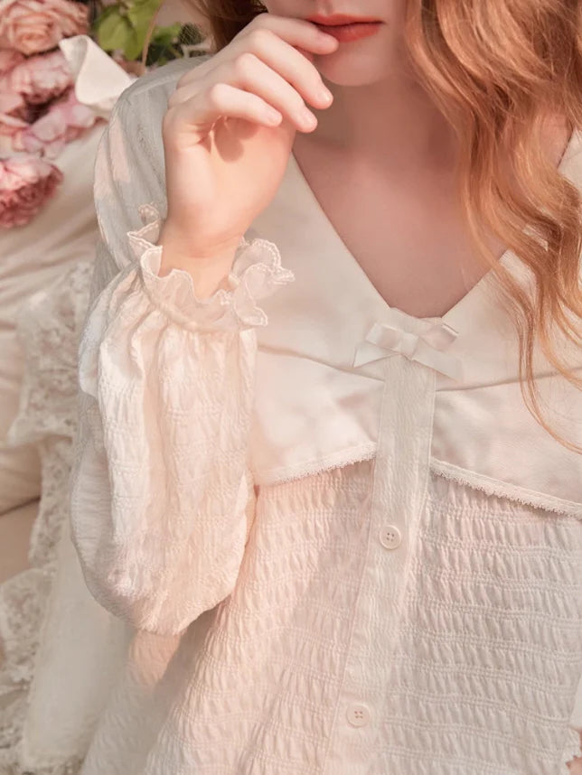 Cute Bow Collar Pajama Set