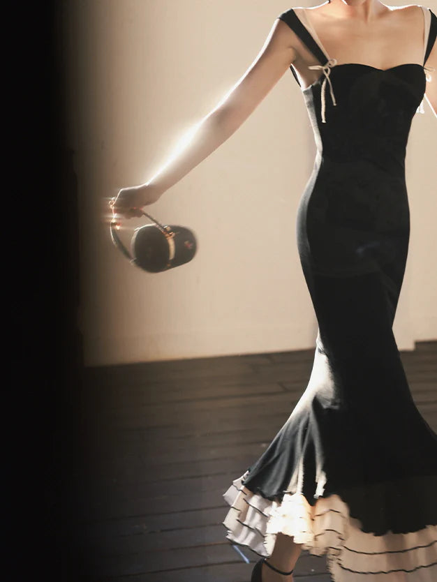 Midnight Elegance Tiered Hem Dress