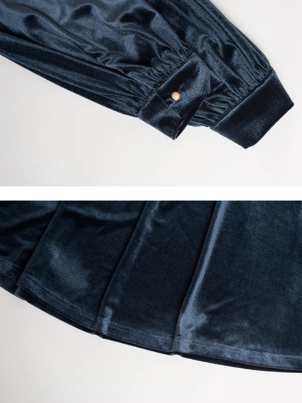 Velvet Rose Collar Blue Dress