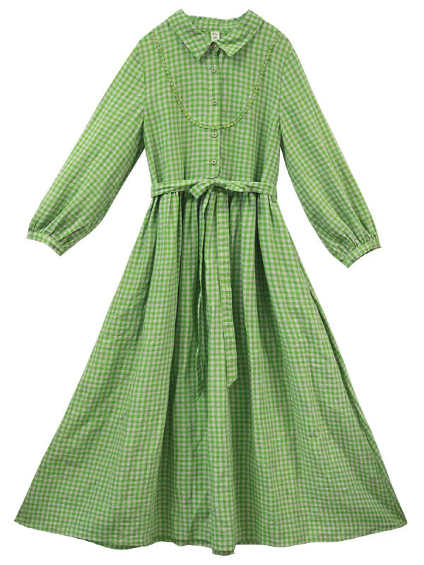 Spring Whisper Green Checkered Dress