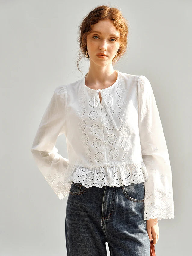 Vintage Embroidered Eyelet Lace Blouse