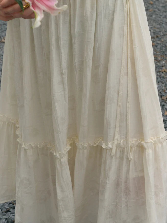 Floral Embossed Drawstring Dress