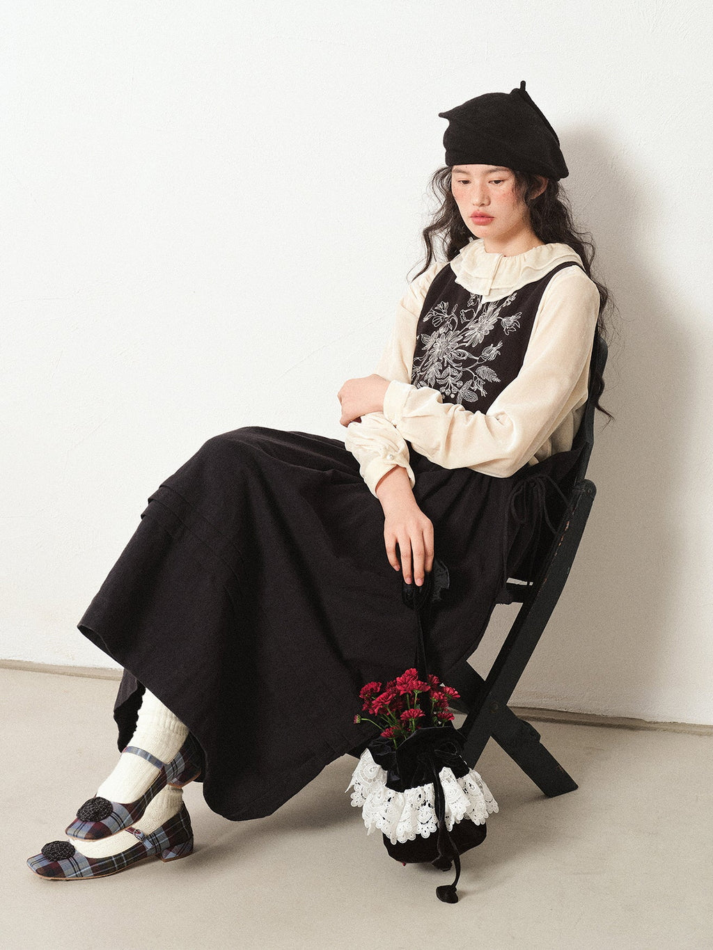 Floral Embroidered Linen-Cotton Pinafore Dress