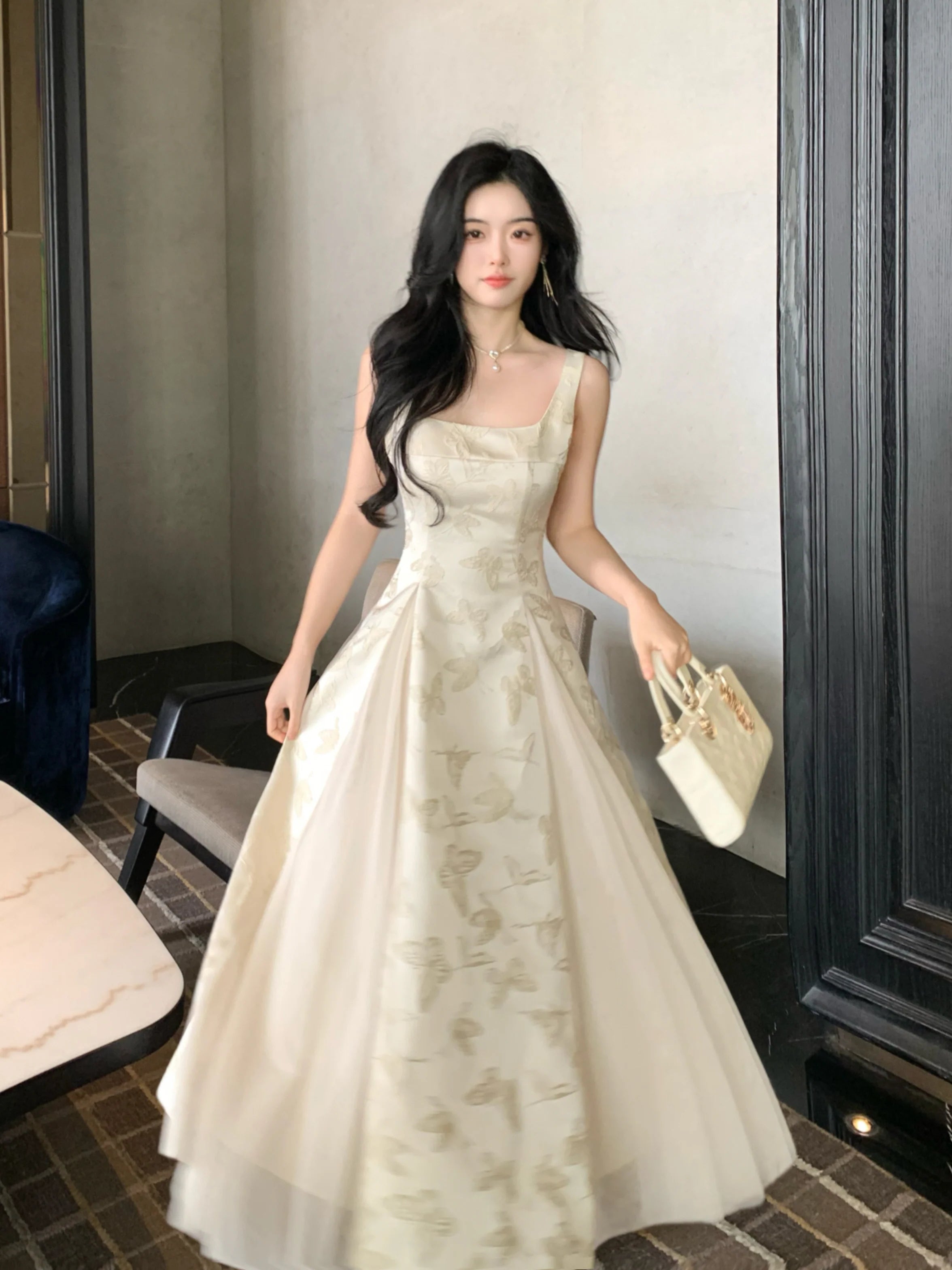 Ethereal Butterfly Embroidered Jacquard Dress