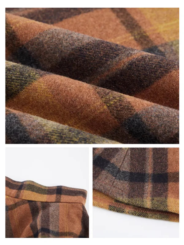 Vintage Autumn Wool Plaid Skirt