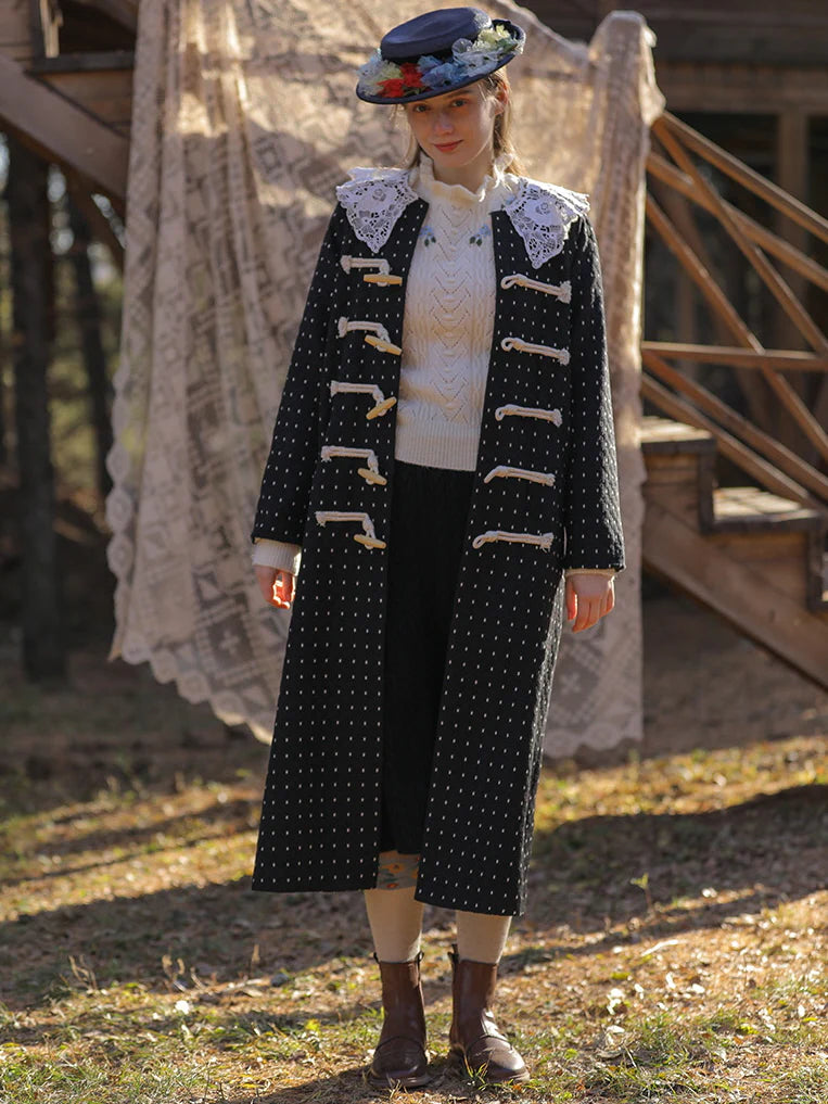 Vintage Polka Dot Lace Collar Coat