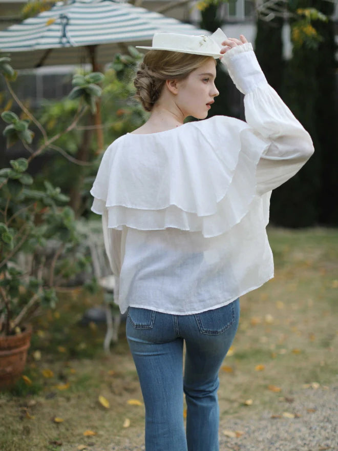 Ruffled Cloud Linen Blouse