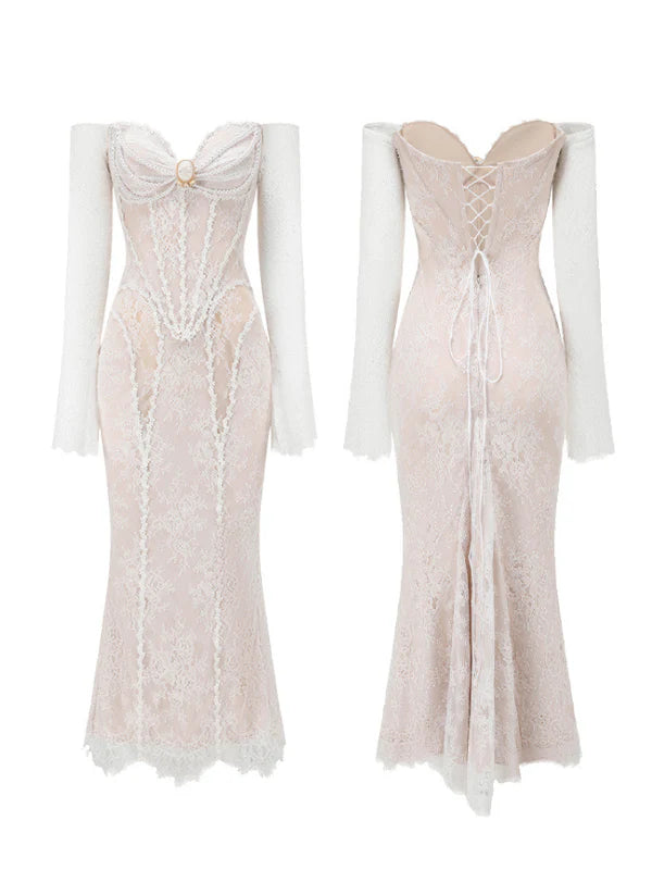 Victorian Elegance Off-Shoulder Lace Gown