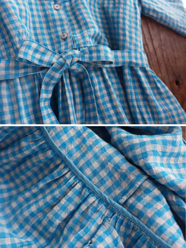 Spring Breeze Blue Checkered Dress