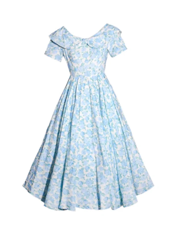 Blue Garden Bloom Vintage Dress