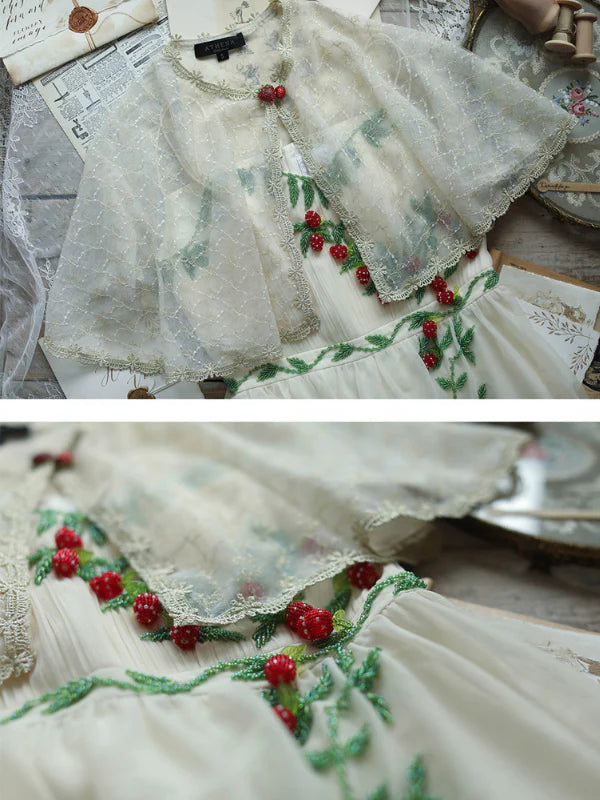 Strawberry Garden Vintage Embroidered Dress