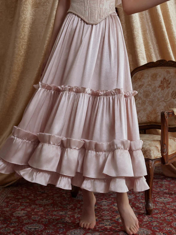 Blush Satin Ruffle Skirt