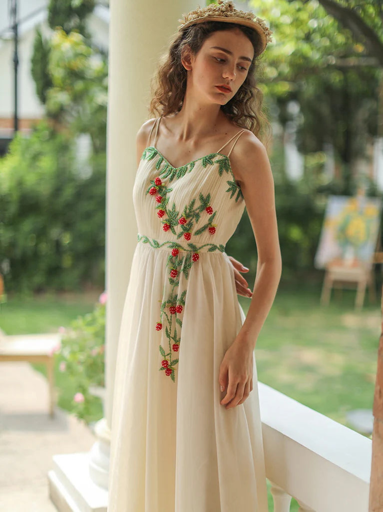 Strawberry Garden Vintage Embroidered Dress