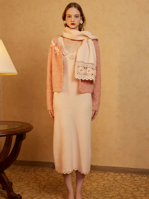 Elegant Blooming Lace Knit Dress