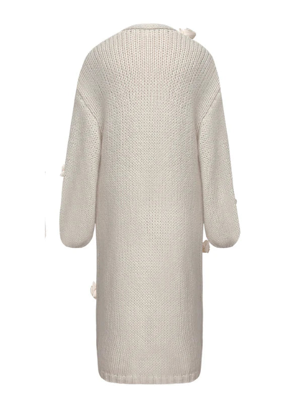 Rosette-Embellished Retro Knit Cardigan