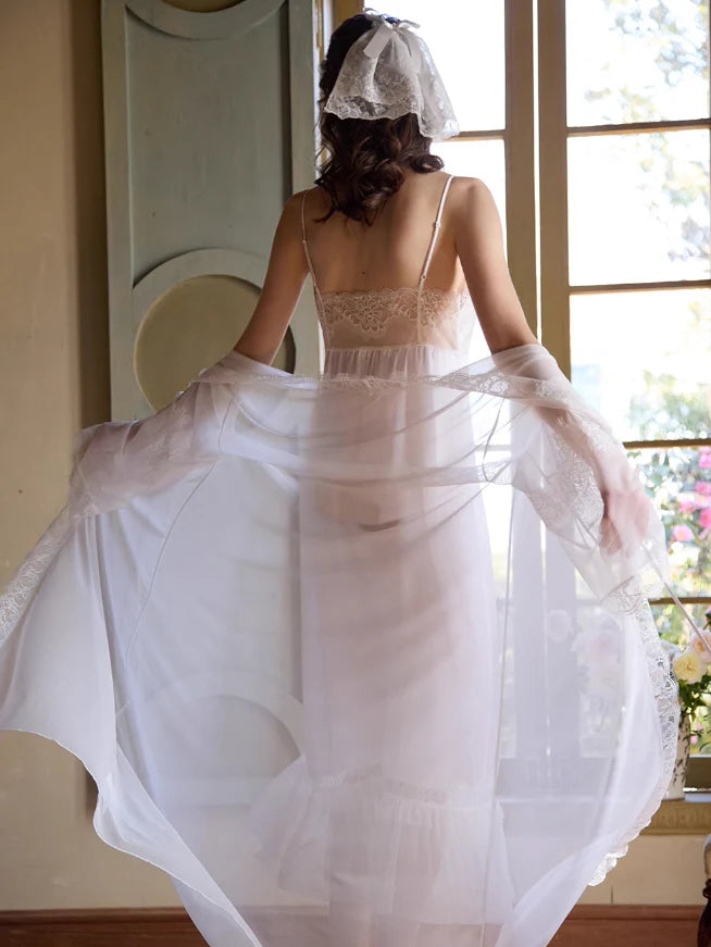 White Lace Princess Nightgown Set